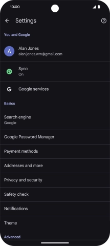 Press Privacy and security.