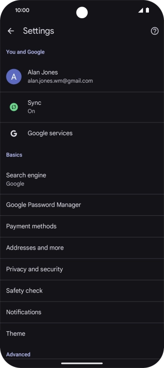 Press Privacy and security.