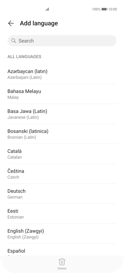Press the required language to add it to the list of phone languages.