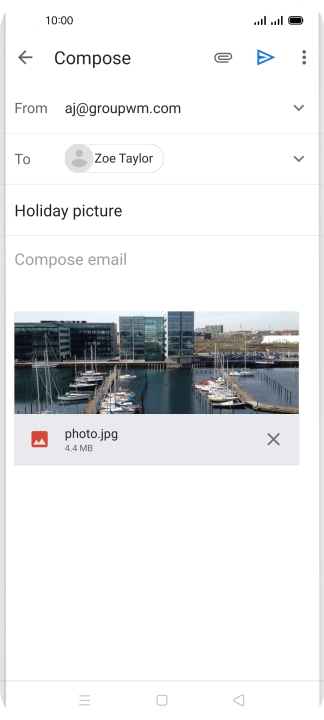 Press the text input field and write the text for your email message.