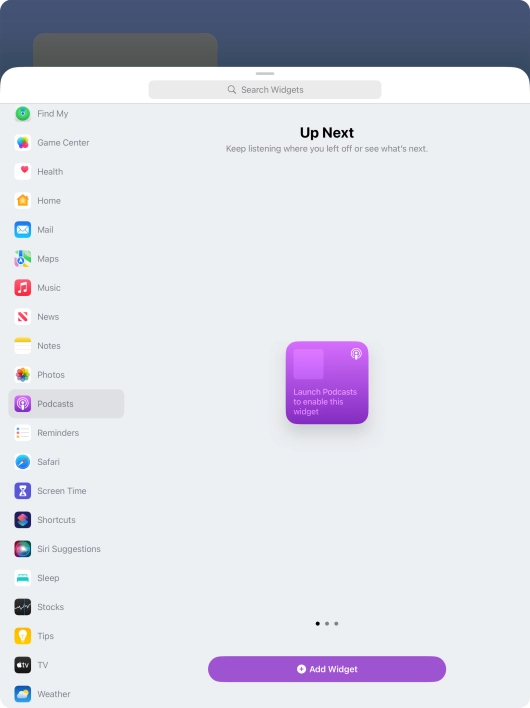 Slide your finger right or left on the screen to select the required widget size.