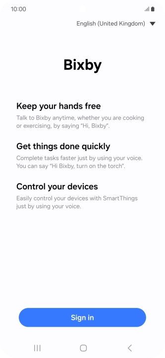 Press Sign in and follow the instructions on the screen to log on to your Samsung account.