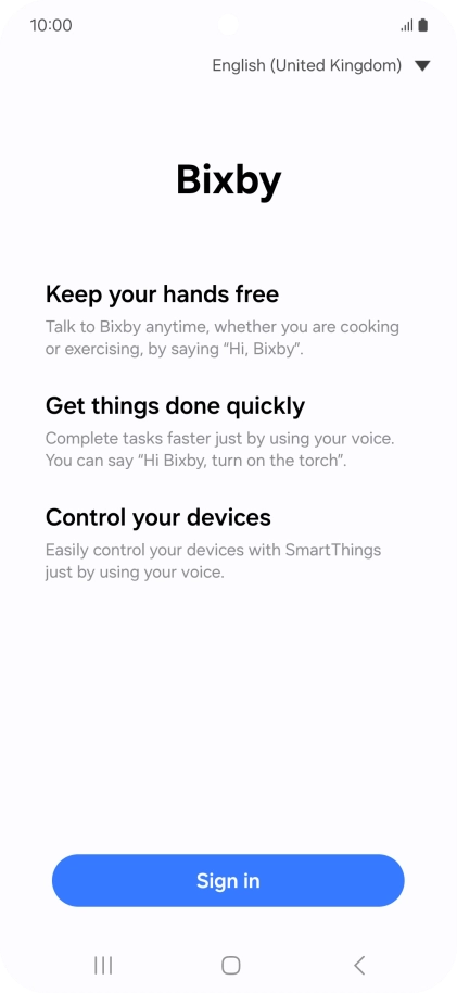 Press Sign in and follow the instructions on the screen to log on to your Samsung account.