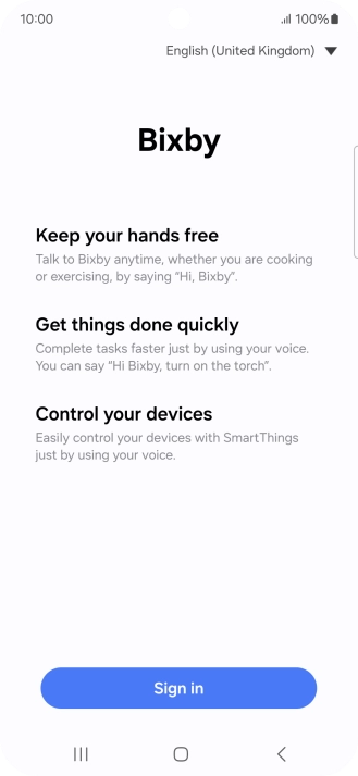 Press Sign in and follow the instructions on the screen to log on to your Samsung account.