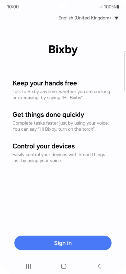 Press Sign in and follow the instructions on the screen to log on to your Samsung account.