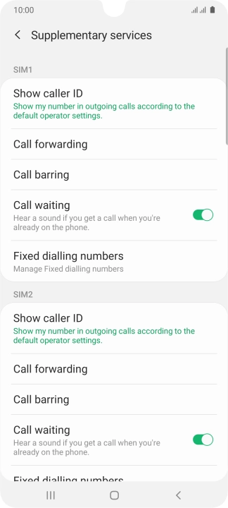 Press Call forwarding below the required SIM.