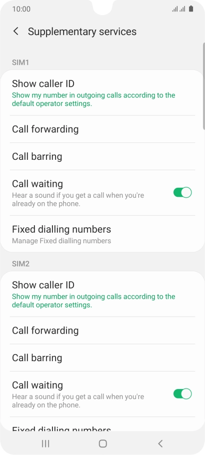Press Call forwarding below the required SIM.