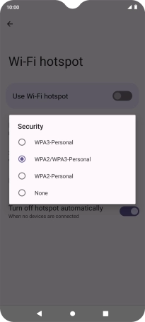 Press WPA3-Personal to password protect your Wi-Fi hotspot.