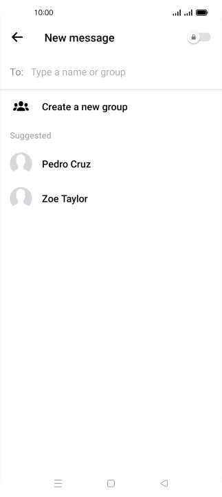 Press the search field and key in the first letters of the recipient's name.