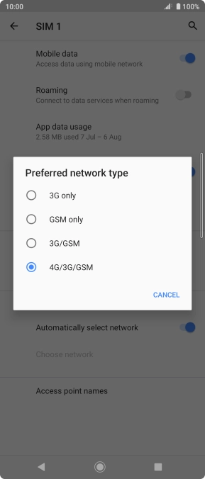 Press the required network mode.