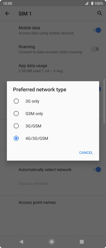 Press the required network mode.
