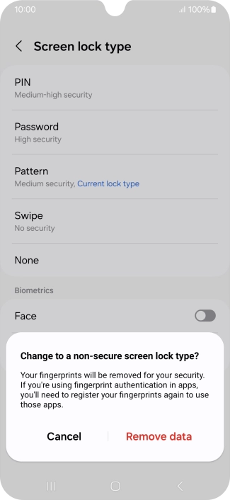 Press Remove data.