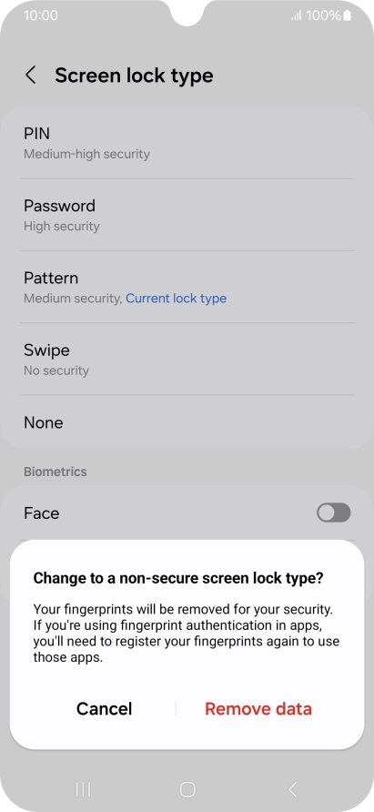 Press Remove data.