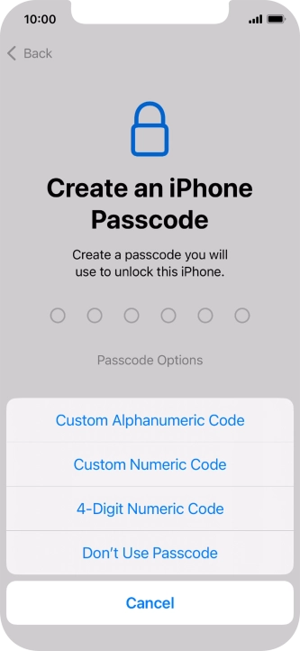 Follow the instructions on the screen to turn on use of phone lock code or press Don't Use Passcode.
