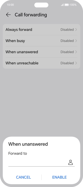 Key in +447836121121 and press ENABLE.