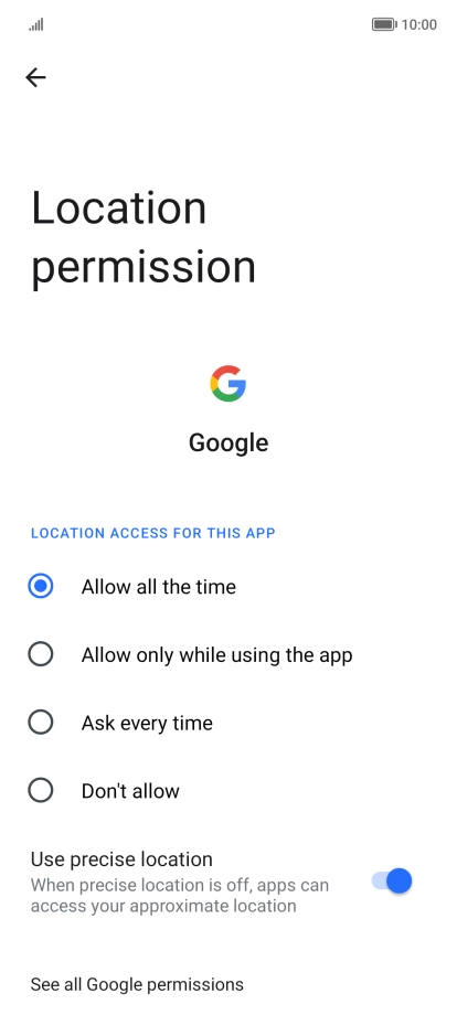 Press the required setting.