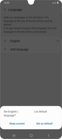 To select the new language as the default phone language, press Set as default.