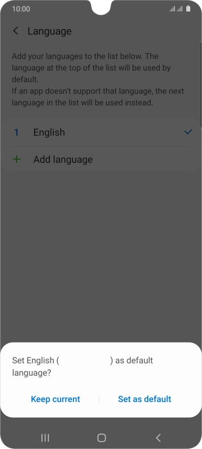 To select the new language as the default phone language, press Set as default.