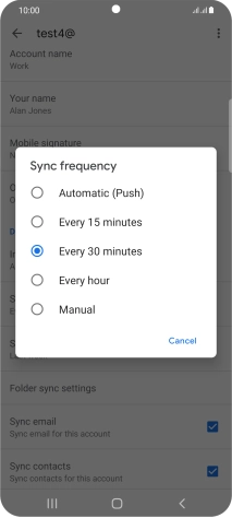 Press the required setting.