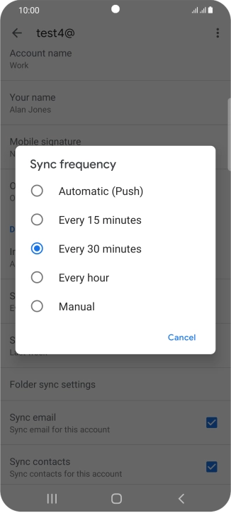 Press the required setting.