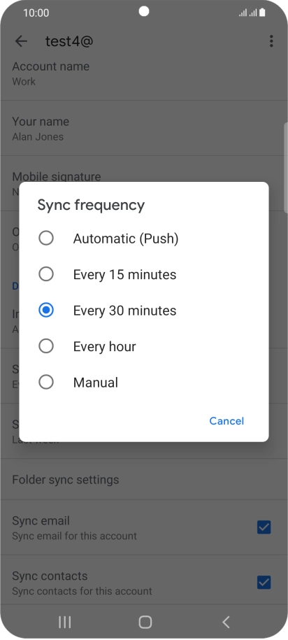 Press the required setting.