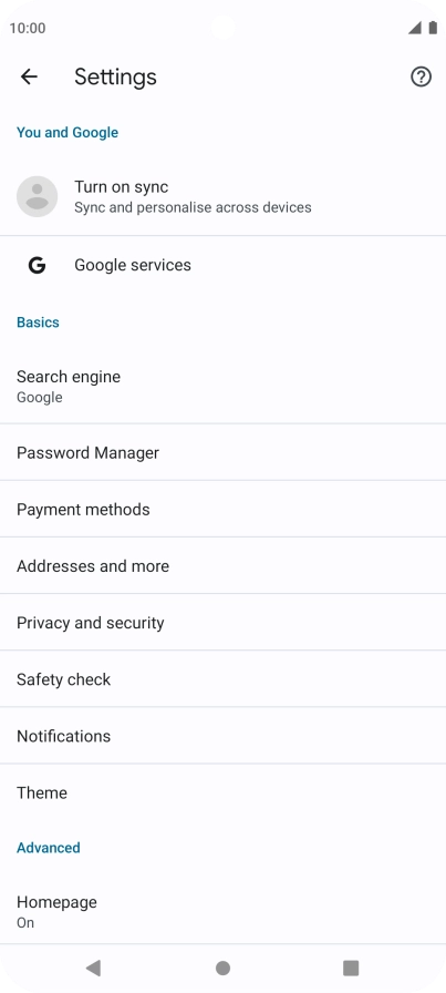 Press Privacy and security.