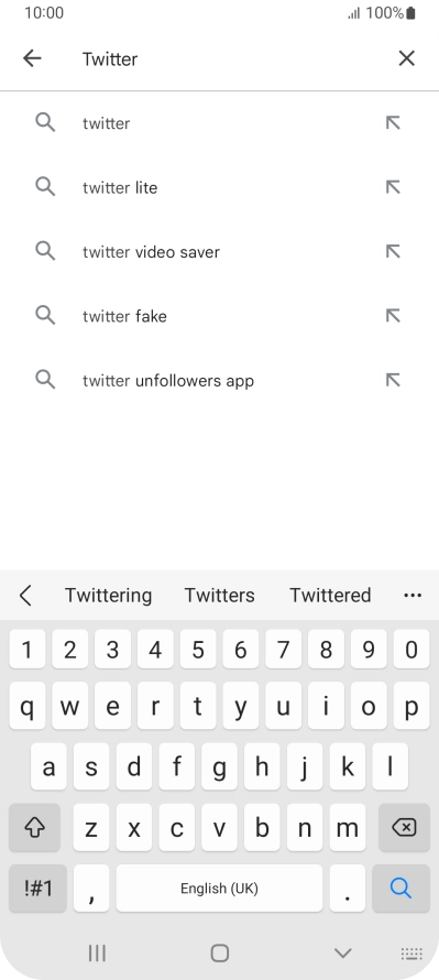 Key in Twitter and press the search icon.