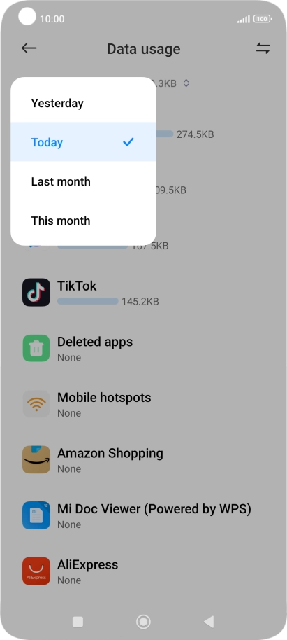 Press the required setting.
