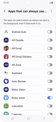 Press the indicators next to the required apps to turn the function on or off.