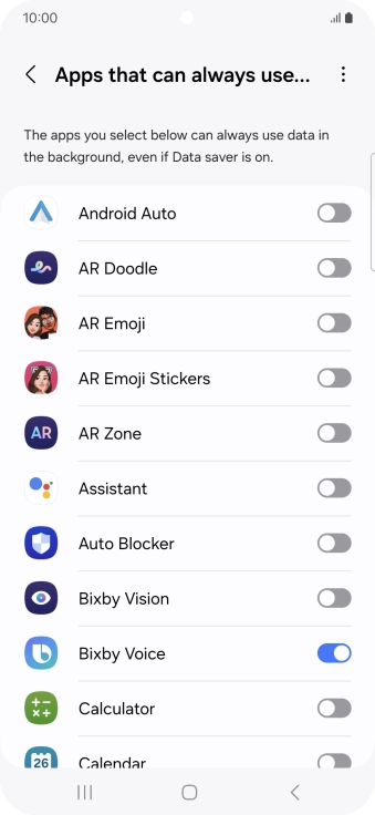 Press the indicators next to the required apps to turn the function on or off.