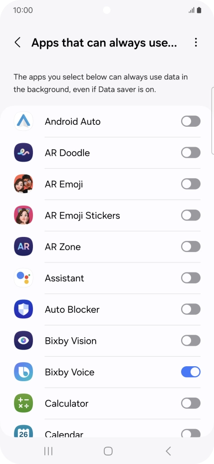 Press the indicators next to the required apps to turn the function on or off.