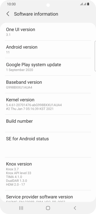 Your phone's software version is displayed below Android version.