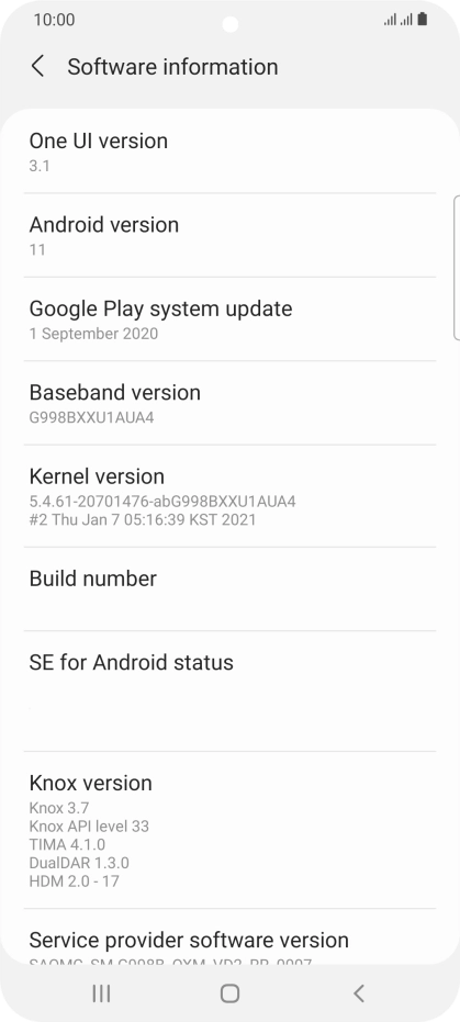 Your phone's software version is displayed below Android version.