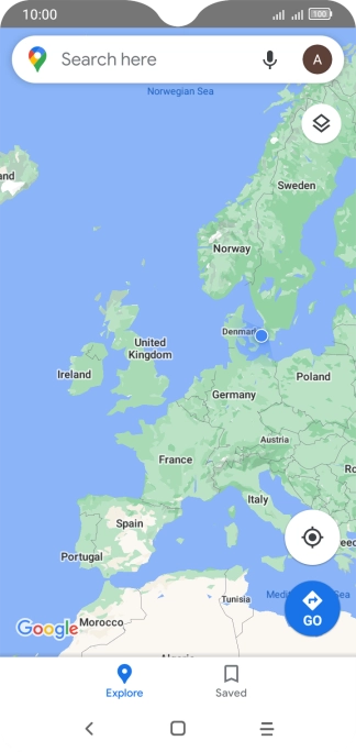 Press the search field and key in the required destination.