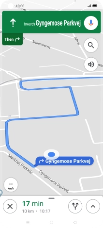 The travel information at the bottom of the screen shows your estimated time of arrival and distance to destination.