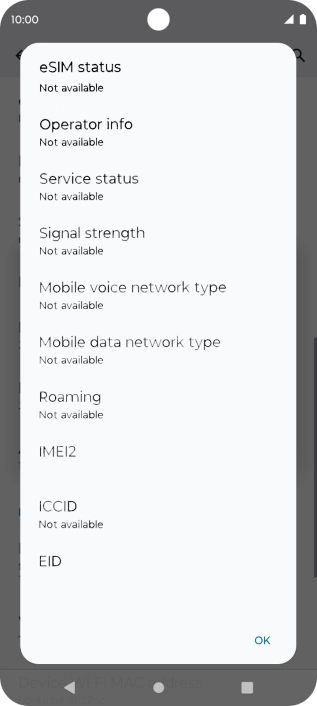Your phone's EID number is displayed below EID.