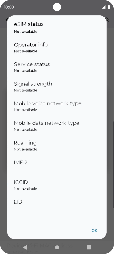 Your phone's EID number is displayed below EID.