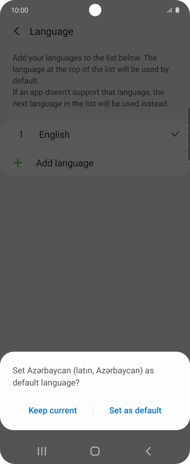 To select the new language as the default phone language, press Set as default.