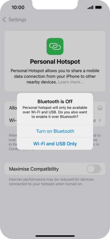 If Wi-Fi is turned on, press Wi-Fi and USB Only.
