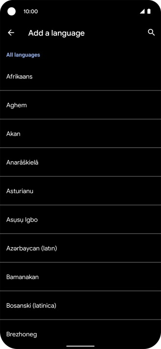 Press the required language to add it to the list of phone languages.