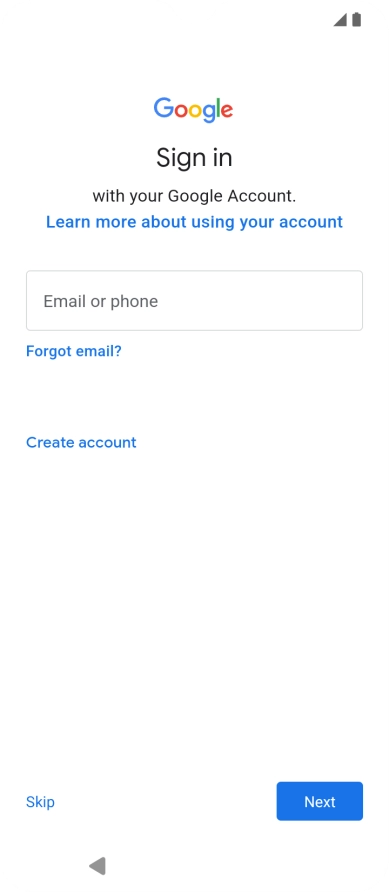 Press Email or phone and key in the username for your Google account.