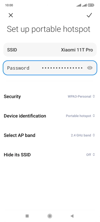 Press SSID and key in the required name for the Wi-Fi hotspot.