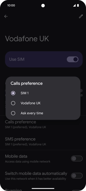 Press the required setting.