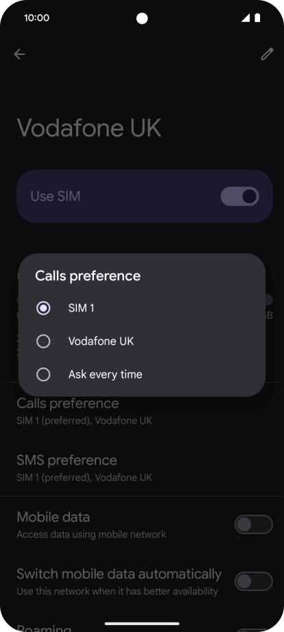Press the required setting.