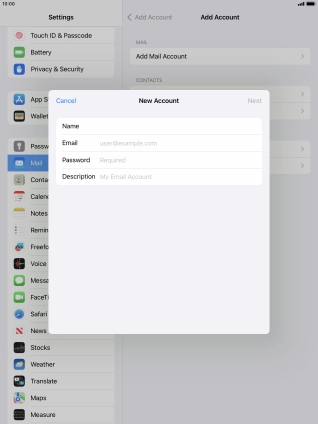 Press Email and key in your email address.