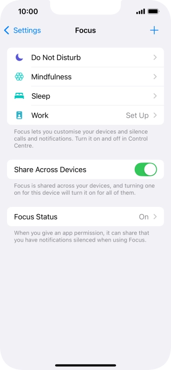 Press the required focus mode.