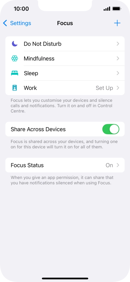 Press the required focus mode.