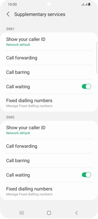 Press Fixed dialling numbers below the required SIM.
