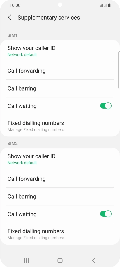 Press Fixed dialling numbers below the required SIM.
