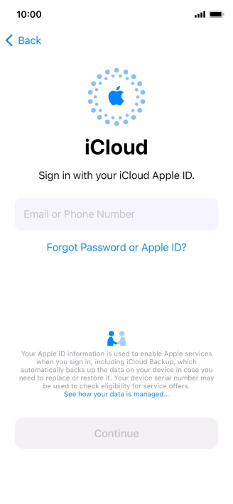 Press Email or Phone Number and key in the username for your Apple ID.